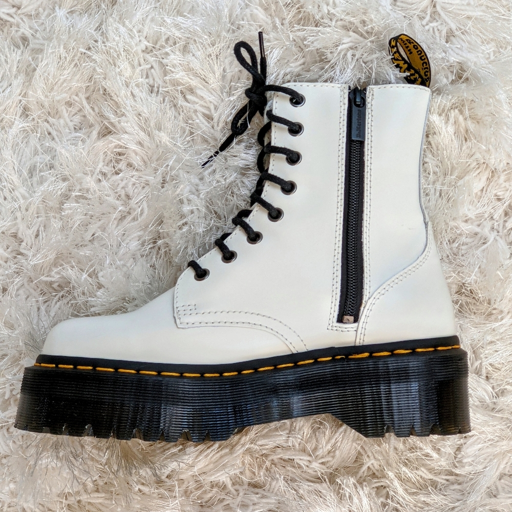 Dr. Martens 'Jadon' White Side Zip Platforms
